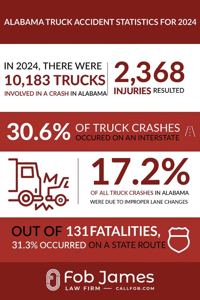 infographic showing 2024 truck accident statistics in alabama