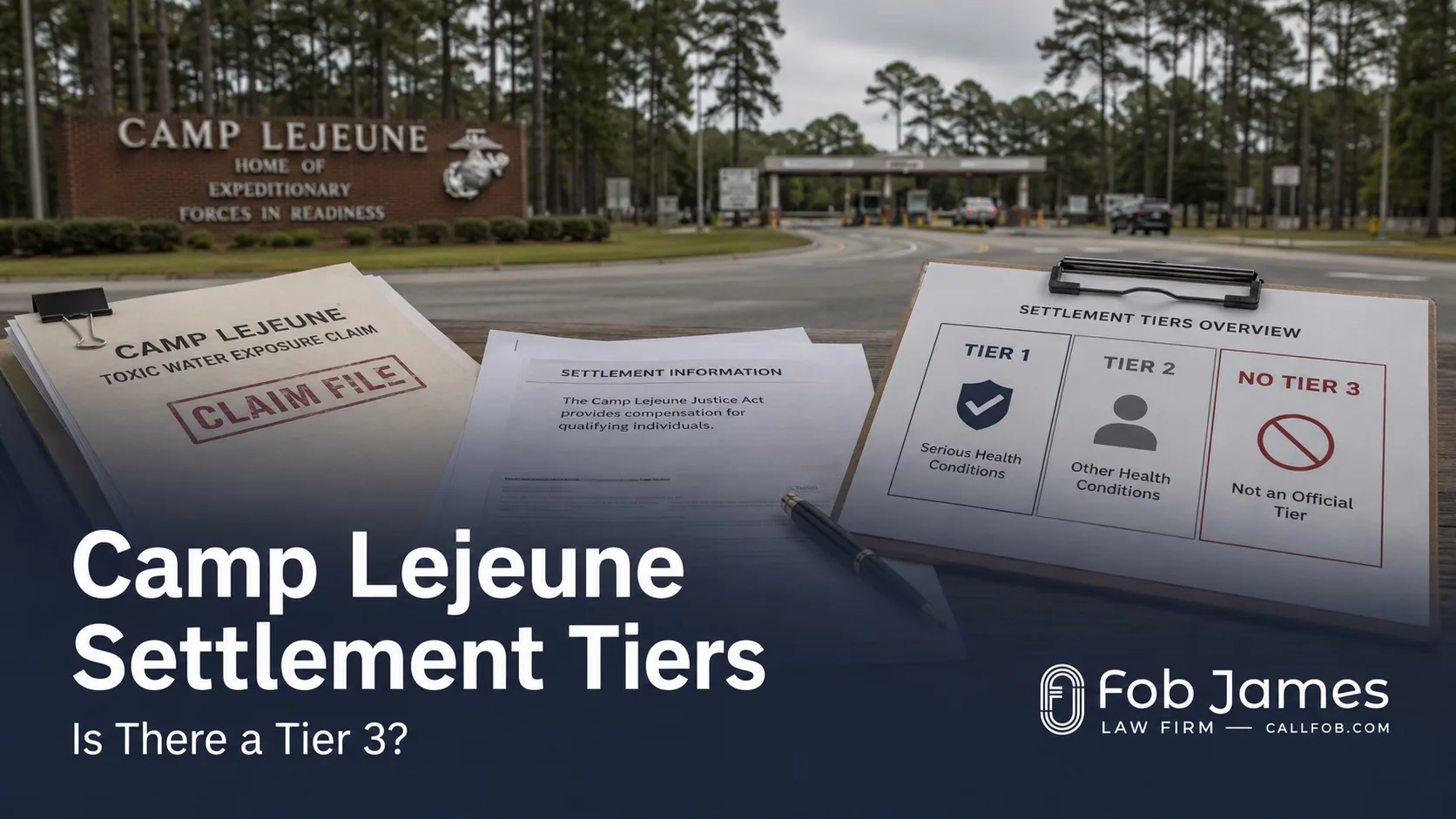 Camp Lejeune settlement claim documents explaining Tier 1, Tier 2, and no official Tier 3
