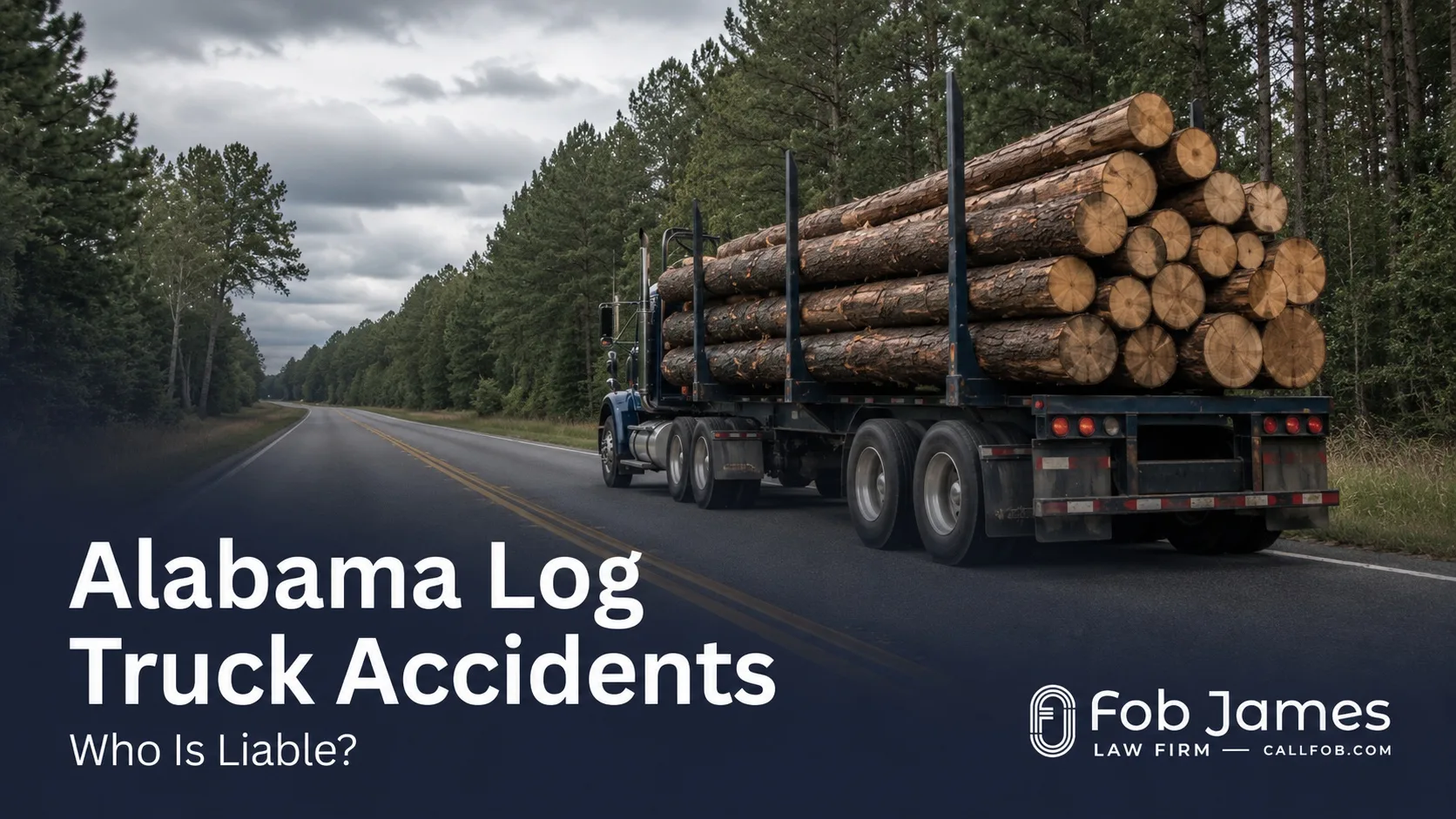 Loaded log truck traveling on a rural Alabama highway